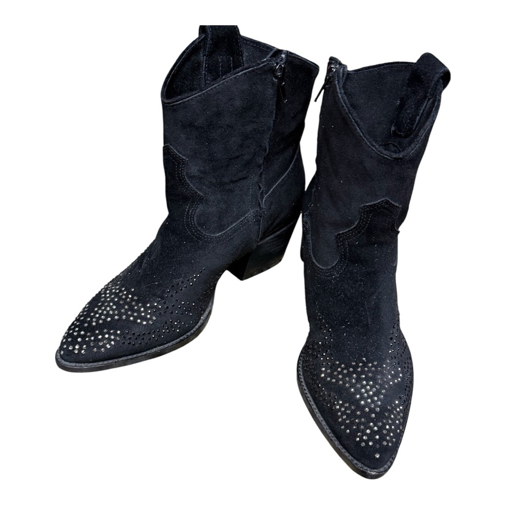Reba Women’s BlackSuede Dillinger Western Cowboy Studded Detail Boots  Size 8